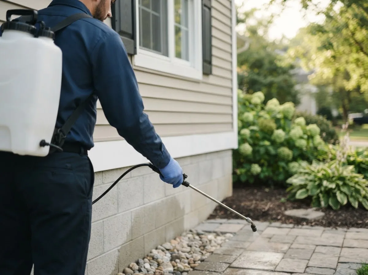 Pest control technician inspecting a home in Charlestown, NH
